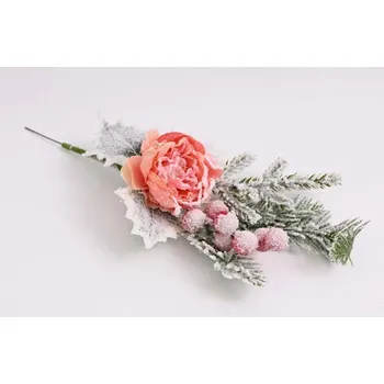 umělá květina Zasněžená růže s větvičkou 29 cm, růžová