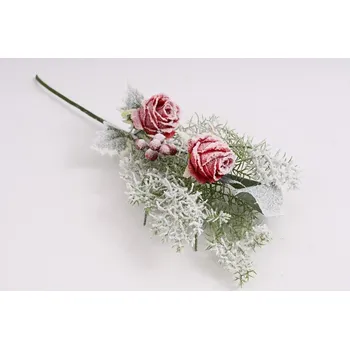 umělá květina Větvička chvojí s růžemi 47 cm červená