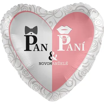 Balónek Premioloon Balonek fóliový srdce Pan & Paní novomanželé, 43 cm
