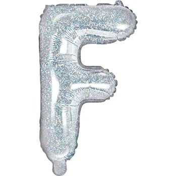 PartyDeco Fóliové písmeno F holografické stříbrné, 35 cm