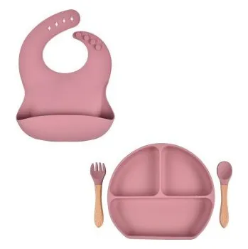 Martons Jídelní sada silikonová s přísavkou 4-dílná - Dark Pink