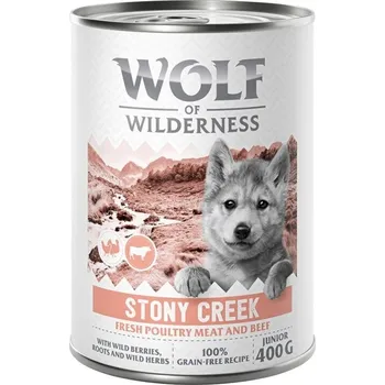 Pro psa 1x400g Wolf of Wilderness Junior "Expedition" Stony Creek - drůbeží s hovězím
