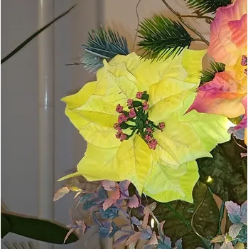 Vánoční dekorace Poinsettie žlutá 57 cm