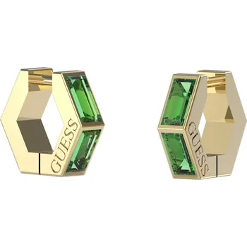 Náušnice Guess Nadčasové pozlacené náušnice se zelenou zirkonií Huggie Me JUBE03133JWYGEMT/U + 2 měsíce na vrácení zboží