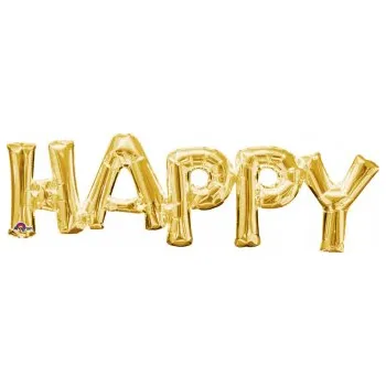 Balónek Amscan / Riethmüller Fóliový nápis HAPPY zlatý, 76 x 25 cm