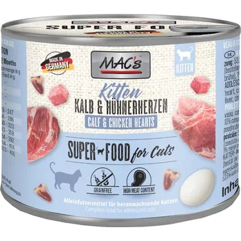 Krmivo pro kočku 6x200g MAC's Cat Kitten - Kitten telecí s kuřecími srdíčky
