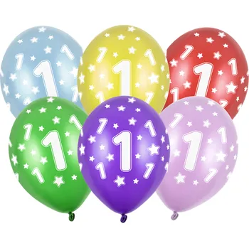 PartyDeco Balonek latex číslo 1 metalický mix barev 30 cm, 1 ks