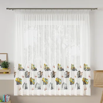 Záclona Voálová záclona dětská STAVEBNÍ AUTA, s olůvkem, barevná, výška 140cm (v metráži)