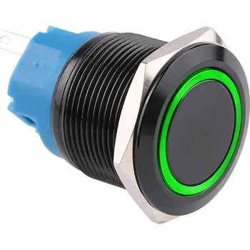 vypínač Spínač kovový s aretací, černý, průměr 25mm, IP65 Zelená 110-220 V AC