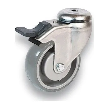 Pojezdové kolečko PUJ V080/QLDP-V1- 11mm Otočné kolo s šedou polyuretanovou obručí s brzdou a otvorem 7160166