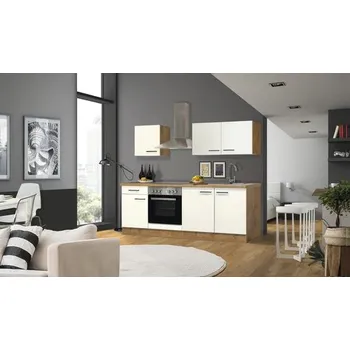 Kuchyňská linka Kuchyňský blok se spotřebiči Flex Well Vintea 210 cm barva čela magnólie matná barva korpusu lancelot oak