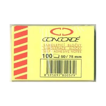 CONCORDE Samolepicí bloček žlutý, 50x75mm, 100 listů
