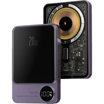 Powerbanka Ultratenká průhledná hliníková MagSafe Powerbanka s LCD displejem 10000mAh 20W Barva: Fialová