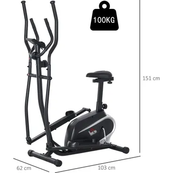 Eliptický trenažér Crossový trenažér HOMCOM eliptický trenažér s 8 úrovněmi magnetického odporu rotoped s LCD monitorem