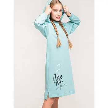 Dívčí šaty WINKIKI DÍVČÍ ŠATY MIKINOVÉ "LOVE" Barva: tyrkysová, Velikost: 134