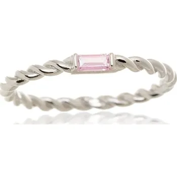 Prsten Dámský prsten z bílého zlata s růžovým zirkonem PR0671F + DÁREK ZDARMA