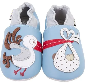 Capáčky LAIT ET MIEL Kožené capáčky s čápem modré 18-24 měsíců Modrá 23-24