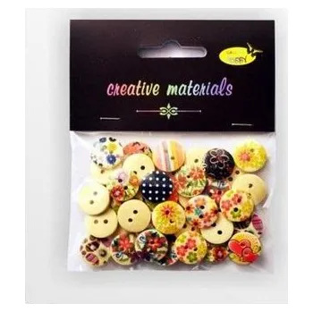 Set školních potřeb Guziki drewniane kremowe nadruk kwiaty 15mm 15g