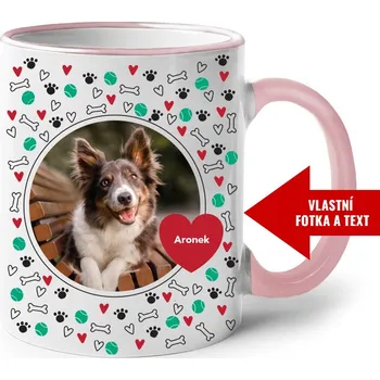 Hrnek s vlastní fotkou pejska a jménem, Barva Růžová, Velikost 330 ml, Canvas Keramický hrnek s barevným uchem Bezvatriko.cz 2331