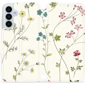 Pouzdro na mobilní telefon Flipové pouzdro Mobiwear - Samsung Galaxy A25 5G - MD03S Tenké rostlinky s květy (Knížkové flip pouzdro, obal, kryt na mobil Samsung Galaxy A25 5G - MD03S Tenké rostlinky s květy, materiál Umělá kůže + TPU - ochrana 360°, stojánek, silikonová vanička,)