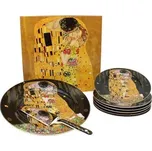 HOME ELEMENTS Dortový set: dortový talíř, 6 x talíř, dortová lžíce, Klimt, Polibek tmavý