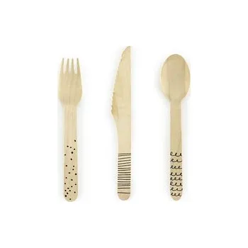 Příbor Dřevěné příbory - černý vzor 18 ks