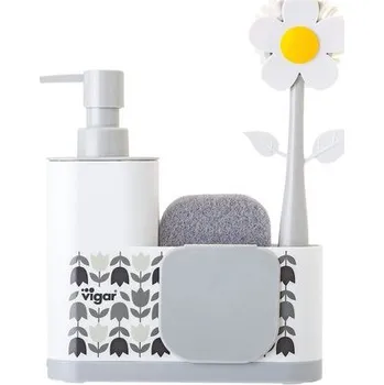 Podlahový mycí stroj 4 dílná sada na umývání nádobí s motivem kytička bílá monoblokových VIGAR