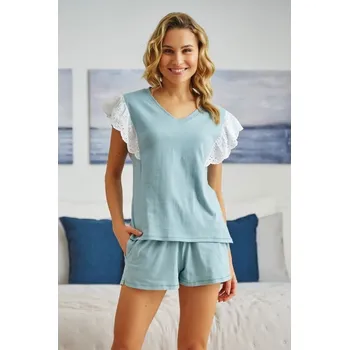 Dámské noční prádlo Doctor Nap světle modré krátké pyžamo s krajkou Velikost: S