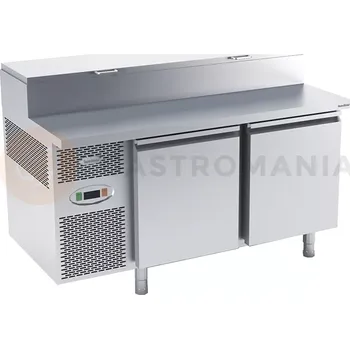 Chladicí stůl na pizzu s agregátem a plnými dveřmi, zadní lištou a okapovou lištou 1475x800x850/1030 mm | DORA METAL, DM-S-94048 BS