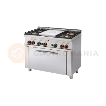 Nerezový dřez Sporák plynový kombinovaný s tálem, elektrickou troubou a 4 hořáky | RM GASTRO, TPF4 610 GEM