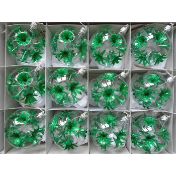 Vánoční ozdoba Vánoční sada skleněných ozdob, koule 8cm, 12ks, zelené lilie