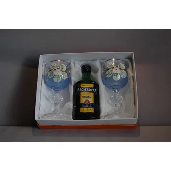 Dárkový set Becherovka mini 0,05l + modré skleničky