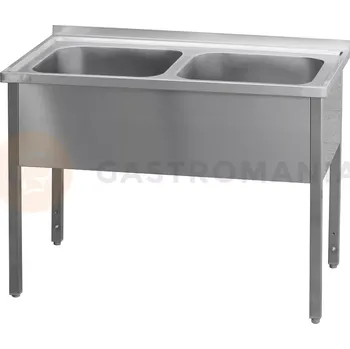 Nerezový dřez Nerezový mycí stůl s dvoukomorovým dřezem bez police 1200x700x900 mm | REDFOX, MSD-120x70x90