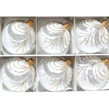 Vánoční ozdoba Vánoční koule sada 6ks bílé mrazolak 2910 záclonka 6cm