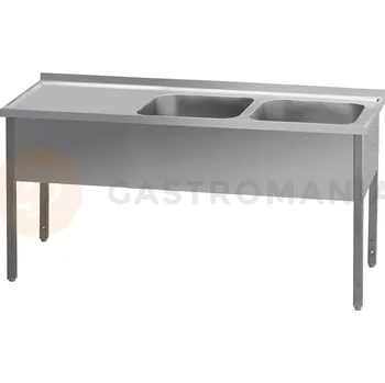 Nerezový dřez Nerezový mycí stůl s dvoukomorovým dřezem na pravé straně bez police 1600x600x900 mm | REDFOX, MSDOL-160x60x90
