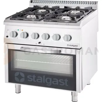 Sporák Plynový sporák s elektrickou troubou, 4 hořáky 800x700x850 mm, P 22,5+7 kW, G20 | STALGAST, 9715210