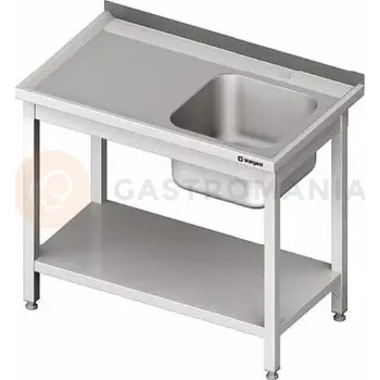 Kuchyňská linka Stůl nerezový s dřezem jednokomorovým na pravé straně s policí 1500x600x850 mm | STALGAST, 980696150