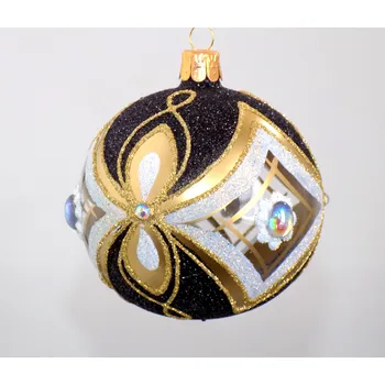 Vánoční ozdoba Vánoční koule 8cm černo zlatý dekor