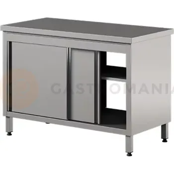 Nerezový dřez Nerezový přístěnný stůl s průchozí skříňkou, posuvné dveře 1300x700x850 mm | ASBER, WM-137-PL-4SD