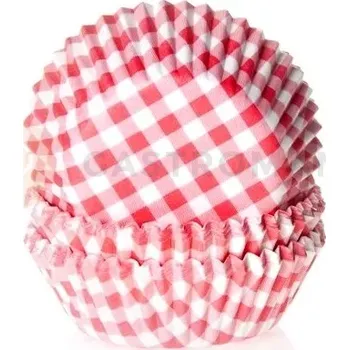 Kuchyňská sůl Košíčky na cupcake, průměr 5 cm, 50 ks bílo- červená mřížka | HOUSE OF MARIE, HM0213