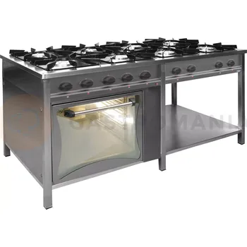 Sporák Gastronomický plynový sporák 8 hořáků s plynovou troubou a policí, 1740x900x850 mm, 44 kW | EGAZ, TGP-840/PG-1