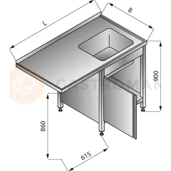 Nerezový dřez Stůl s jednokomorovým dřezem na pravé straně, se skříňkou, 1300x700x900 mm | LOZAMET, LO343/P