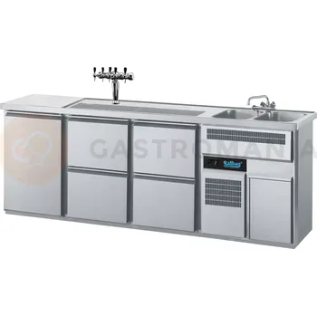 Chladící barový stůl 2500x700x980 mm, 4 zásuvky, dvířka, dřez na pravé straně | RILLING, AGT M732R 81-1/2/2