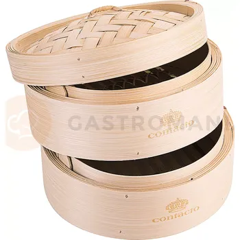 Servírovací stolek Košík bambusový, dvoupatrový na vaření v páře, průměr 200 mm | CONTACTO, 4854/200