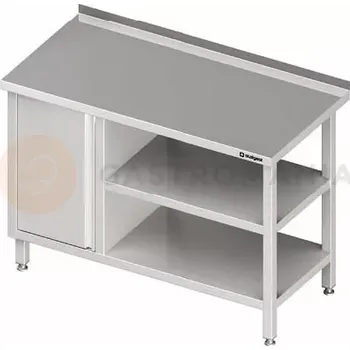 Kuchyňská linka Stůl nerezový přístěnný se skříňkou s křídlovými dvířky na levé straně s dvěma policemi 1400x600x850 mm | STALGAST, 980526140