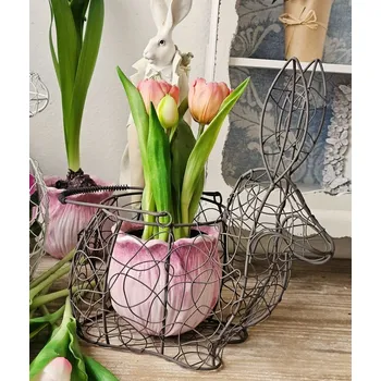 Hnědý dekorační drátěný košík ve tvaru králíka - 26*15*28 cm