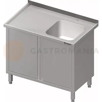 Kuchyňská linka Stůl nerezový s dřezem jednokomorovým na pravé straně a se skříňkou s křídlovými dvířky 1000x600x850 mm | STALGAST, 980726100