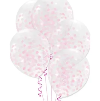Balónek Balonek latexový transparentní s růžovými konfetkami