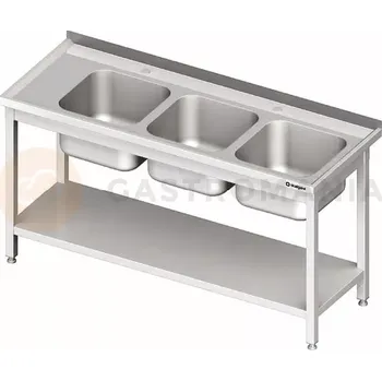 Kuchyňská linka Stůl nerezový s dřezem tří komorovým na pravé straně s policí 1500x700x850 mm | STALGAST, 981137150