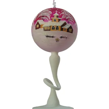 Svícen Lampa noha na svíčku, domek s kostelíkem fialová